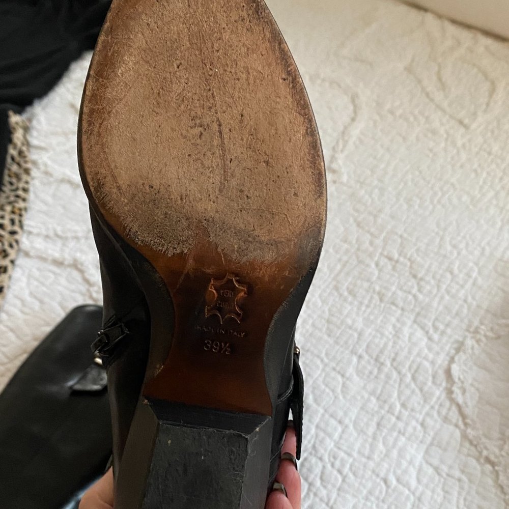 Vero Cuoio Tall  Black Leather Buckled Riding Boots 39.5 - Picture 6 of 7
